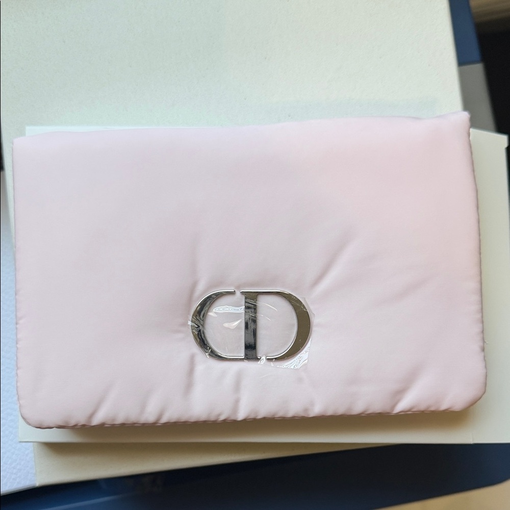 Dior Soft Pink Puffer Clutch with Silver Logo